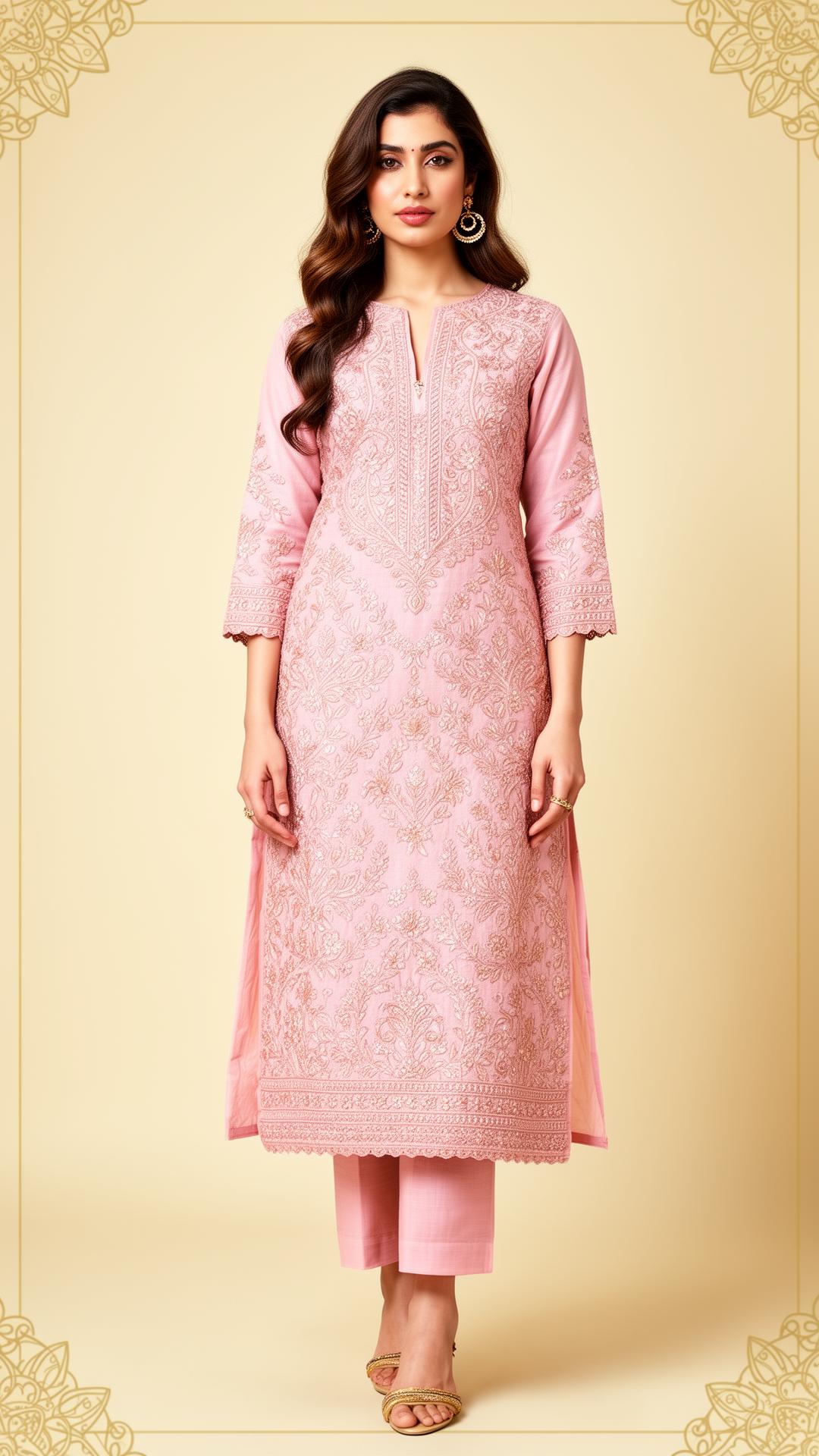 Premium pink embroidered kurti